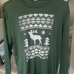 Mens Longsleeve Running Shirt Dri-fit Green Christmas Design
